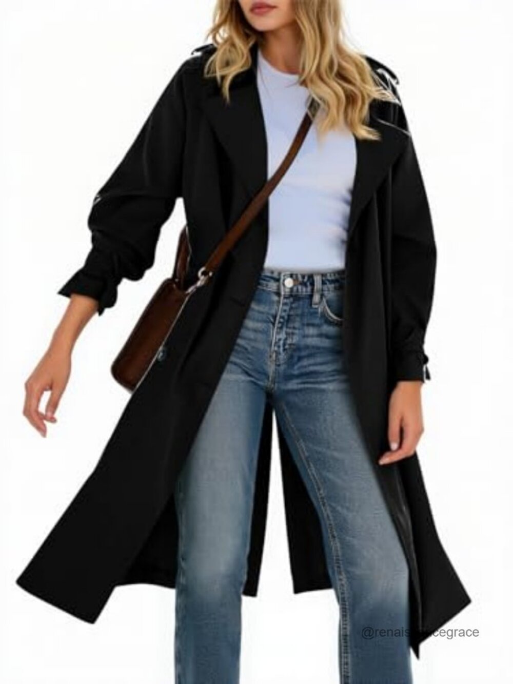 Tankaneo Womens Long Trench Coat Double Breasted Notch Lapel Overcoat